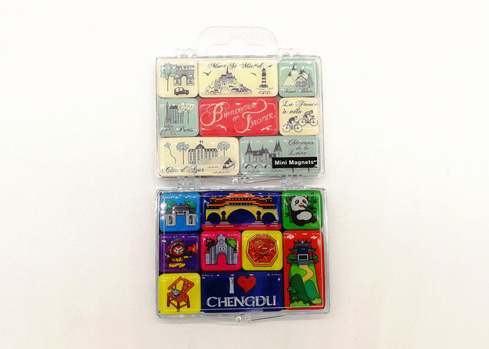 3D 레진 사진 인쇄 냉장고 자석 에포시 냉장고 자석 30mm X 40mm 투명한 플라스틱 상자와 투명한 플라스틱 상자